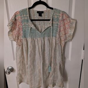 Rachel Cream Flutter Sleeve Smocked Blouse